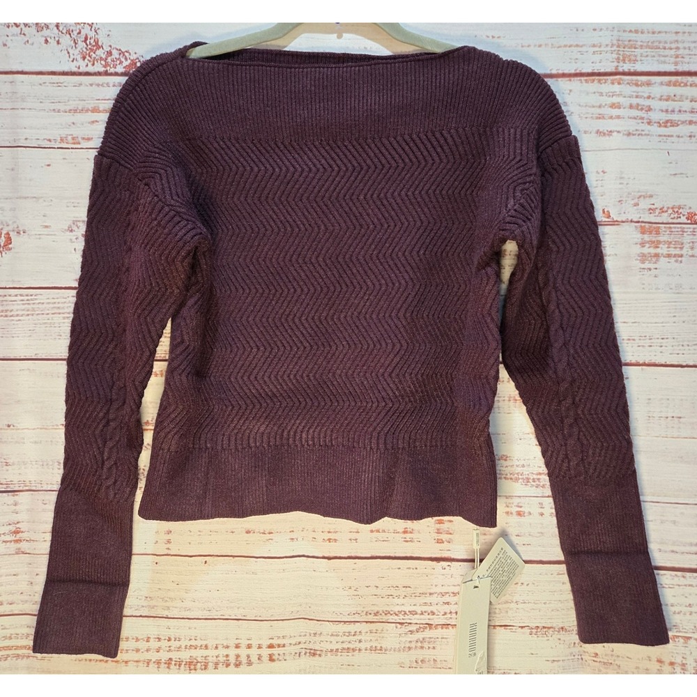 Plum Purple Ribbed Chevron Boat Neck Long Sleeve Knit Sweater NEW Women's Size L